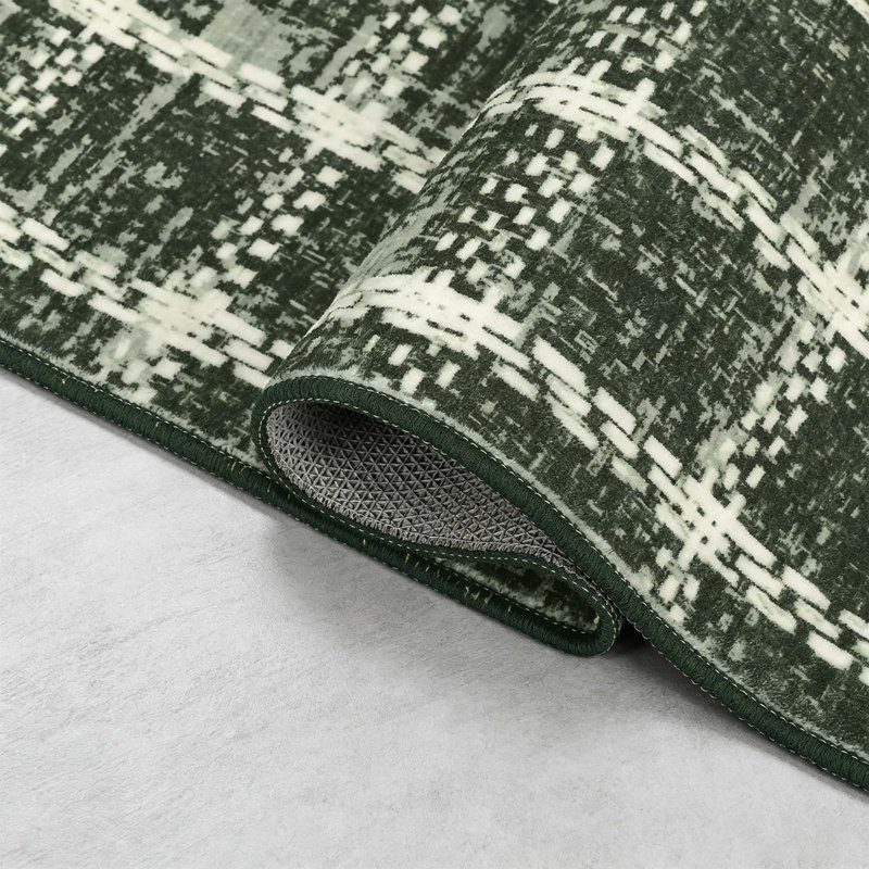 Tapis à motif géométrique à carreaux pour salon, cuisine, 6 x 9 pi (vert)