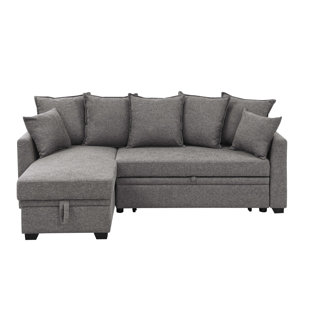 97 Grey Woven Linen Loose Pillow Back Sofa With Throw Pillows – LOOMLAN