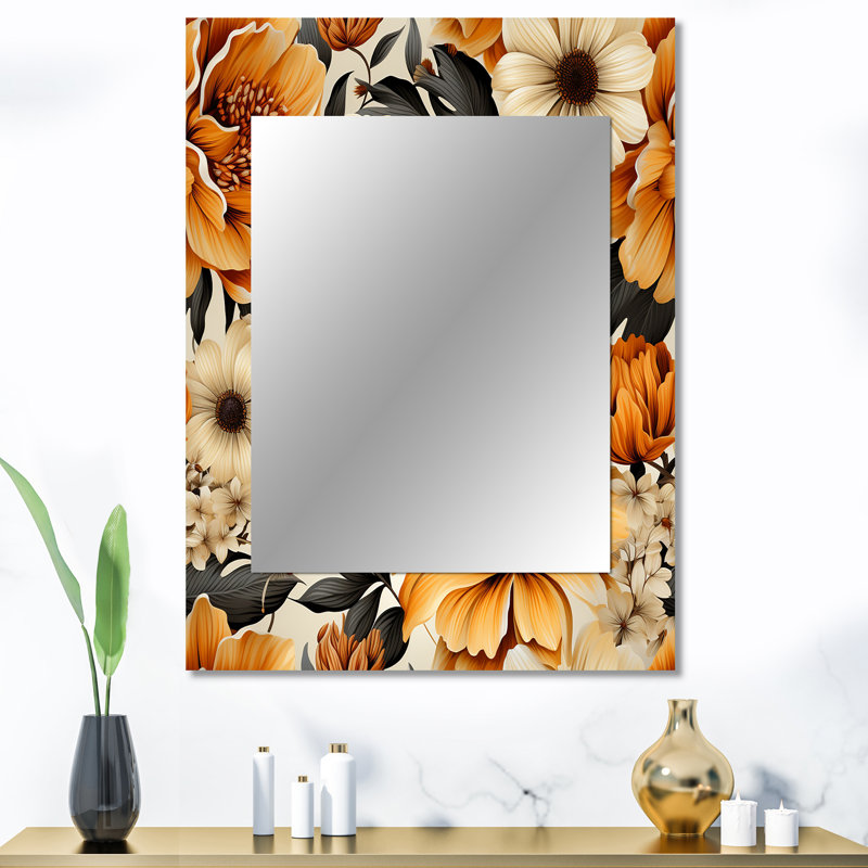 Motif de fleurs d'automne Zabien - miroir floral, miroir mural unique, impression sur métal, 40 po x 30 po