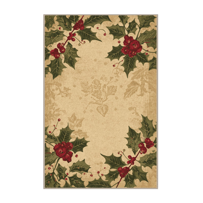 Tapis abstrait moderne et contemporain lavable à la machine Soho Christmas - beige, 6 X 9