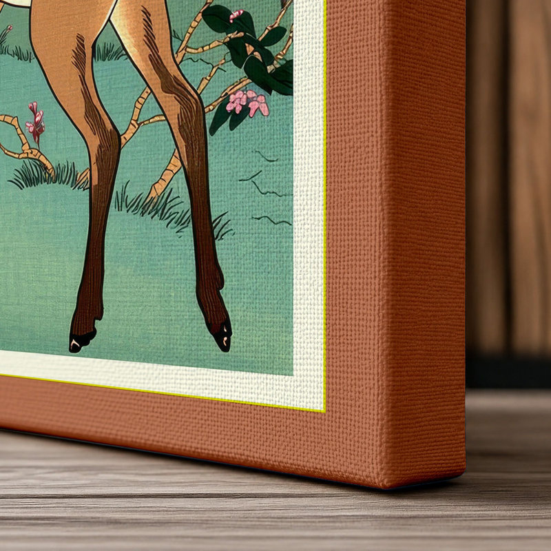 Leaping Deer Japandi - Wrapped Canvas, 30x20 - 76.2 x 50.8 cm, Terracotta Border