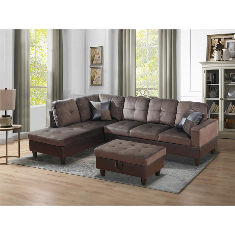 Canapé modulaire en L 103,5 po, Face à la gauche, Microfibre brun foncé