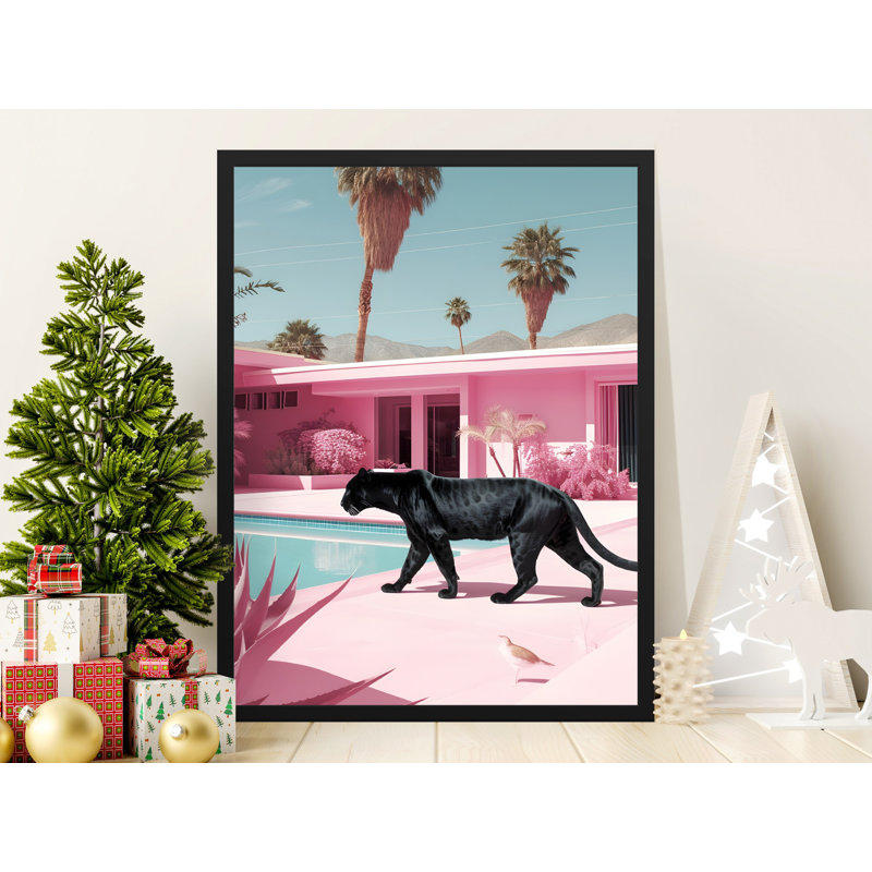 Black Panther Wall Art, Pink Palm Springs, Animal Print, Framed Art, Modern Home Decor, Wall Decor, Available in Multiple Sizes