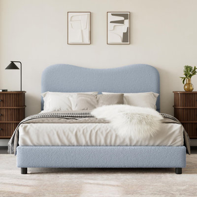 Low Profile Sturdy Platform Bed, With Velvet Upholstered Headboard, Strong Wooden Slats by Mercer41