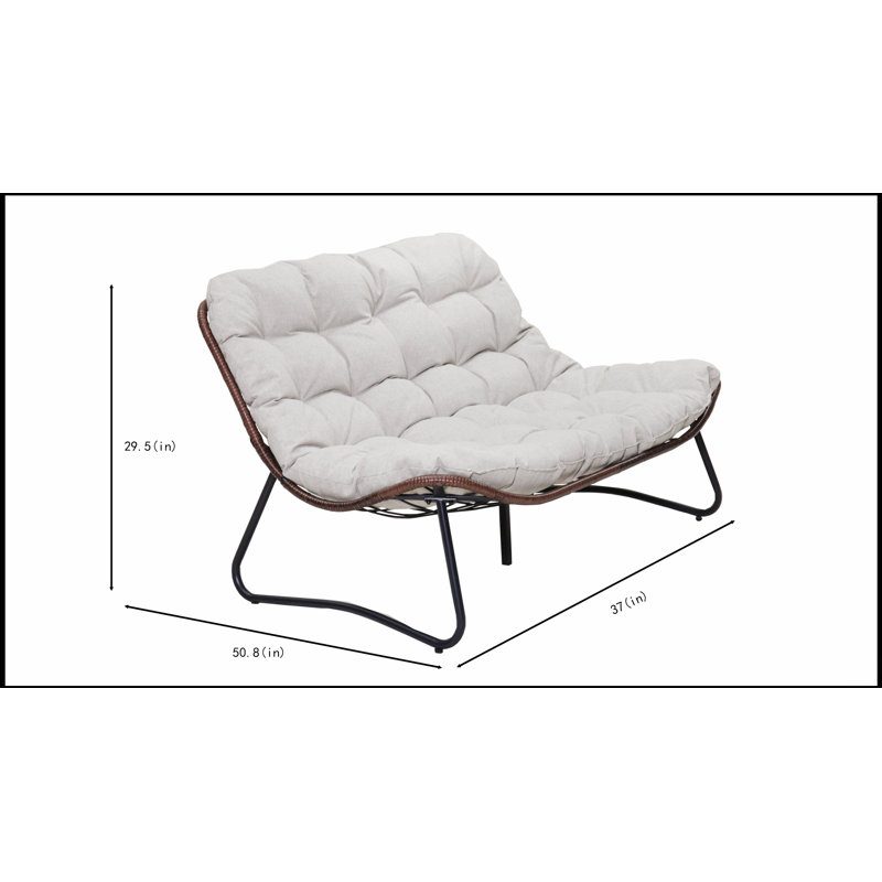 Canapé de patio avec osier résistant aux intempéries, coussins épais et structure en métal durable pour l'extérieur et l'intérieur