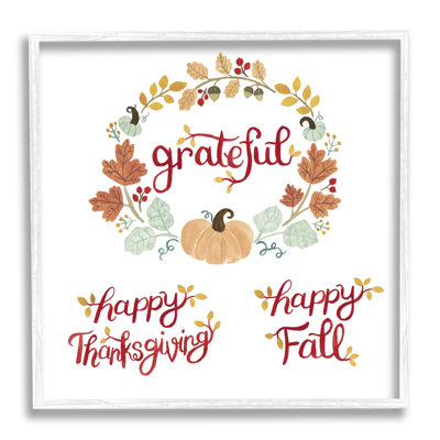 «Grateful Seasonal Thanksgiving Holiday», botanique, citrouille, couronne, encadré noir, art texturé par Heather Strianese