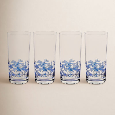 Spode Blue Italian Highball Glasses, 15 Oz - Blue & White, Set of 4