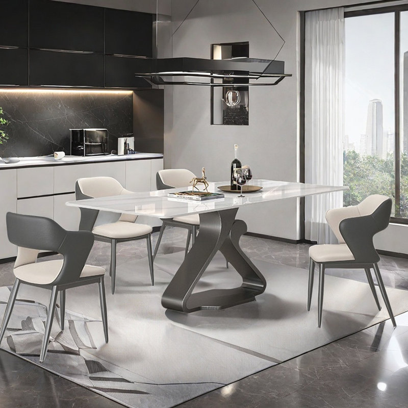 Minimalist luxury rectangular dining table sets, 29.5"H x 63"L x 35.4"W