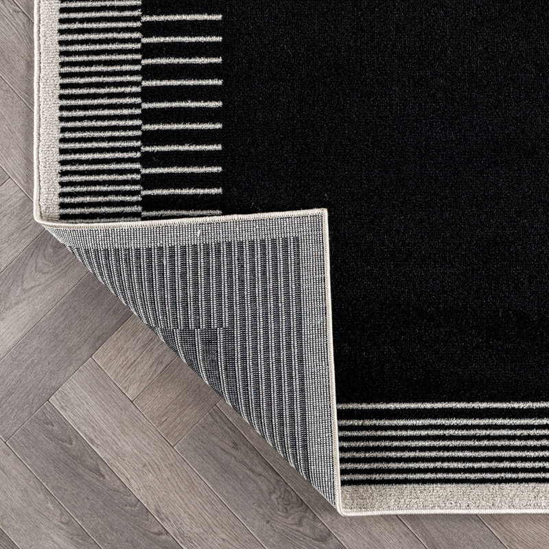 Tapis moderne à motif abstrait à bordure douce, Rectangle 4pi x 6 pi, Noir/gris
