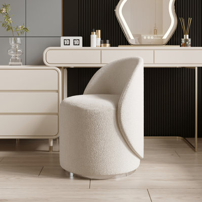 360 ° Rotating Circular Vanity Stool With Curved Backrest, Comfortable And Soft, Modern Bedroom Makeup Chair, Suitable For Apartments, Living Rooms, B by Latitude Run