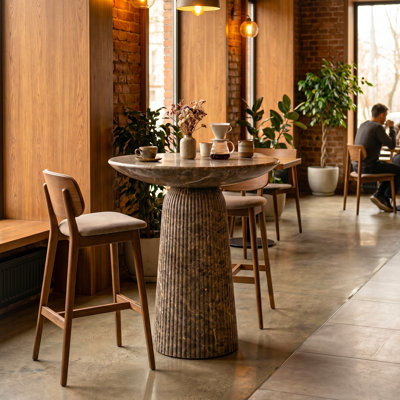 Tithi Faux Travertine Indoor / Outdoor Fluted Concrete Counter Bar Table