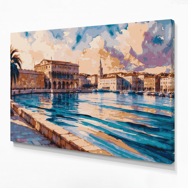 Art mural sur toile beige avec villes croisées, 16" H x 20" W