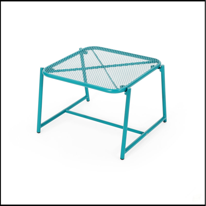 Élégante table d'appoint en fer thermolaqué avec plateau en filet, parfaite pour l'extérieur et les petits espaces