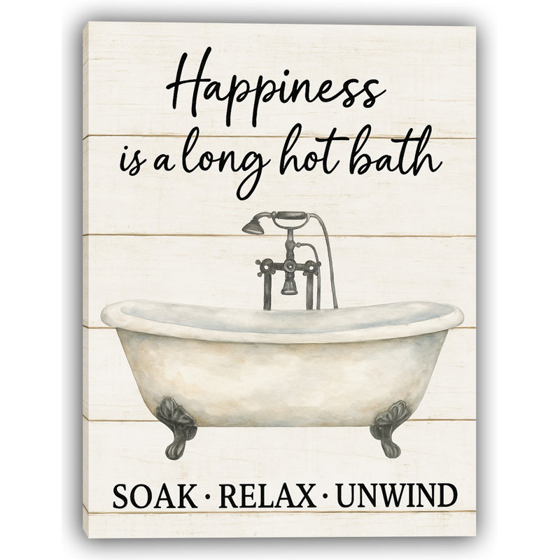 "Happiness is a Long Hot Bath", art mural rétro sur toile, H 16 po x l 12 po