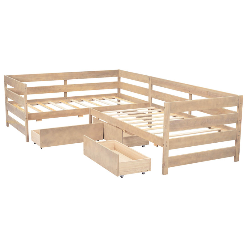 Lit simple en forme de L - 3 tiroirs pour un rangement quotidien dans la chambre à coucher