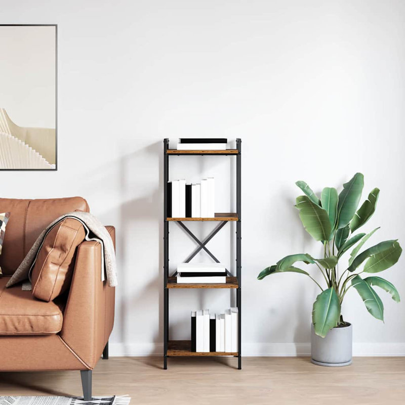 Steel Bookcase, Brown, (4 Shelves) 118cm H x 40cm W x 30cm D