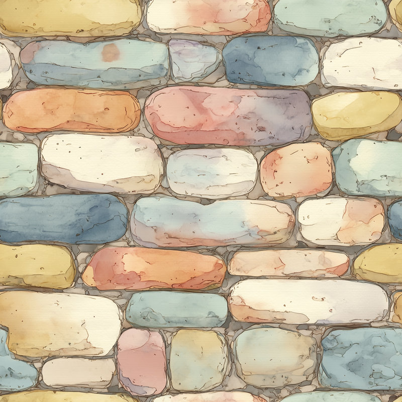 Papier peint mural effet pierre, aquarelle pastel, amovible, Peel and Stick