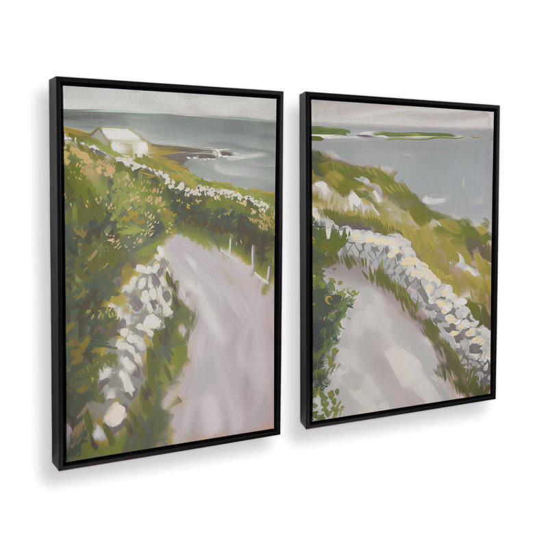«Serene Pathway by the Sea», ensemble de 2 reproductions sur toile, Cadre noir, H 18,75 po x l 12,75 po x P 1,75 po