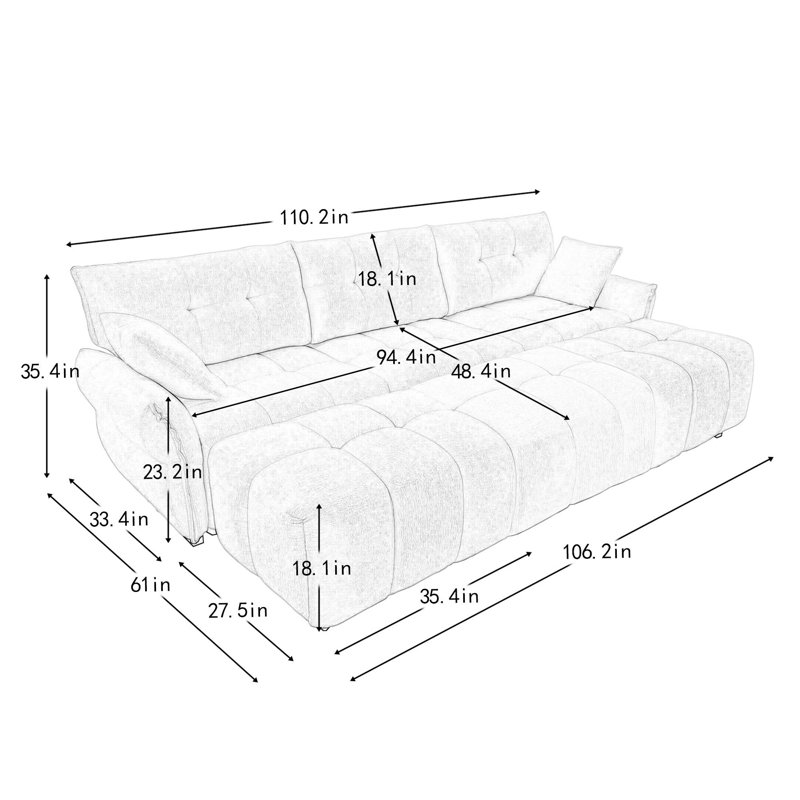 Canapé modulaire avec 3 repose-pieds et coussins Lyric, Chenille blanche, H 35,4 po x l 110,2 po x P 61 po