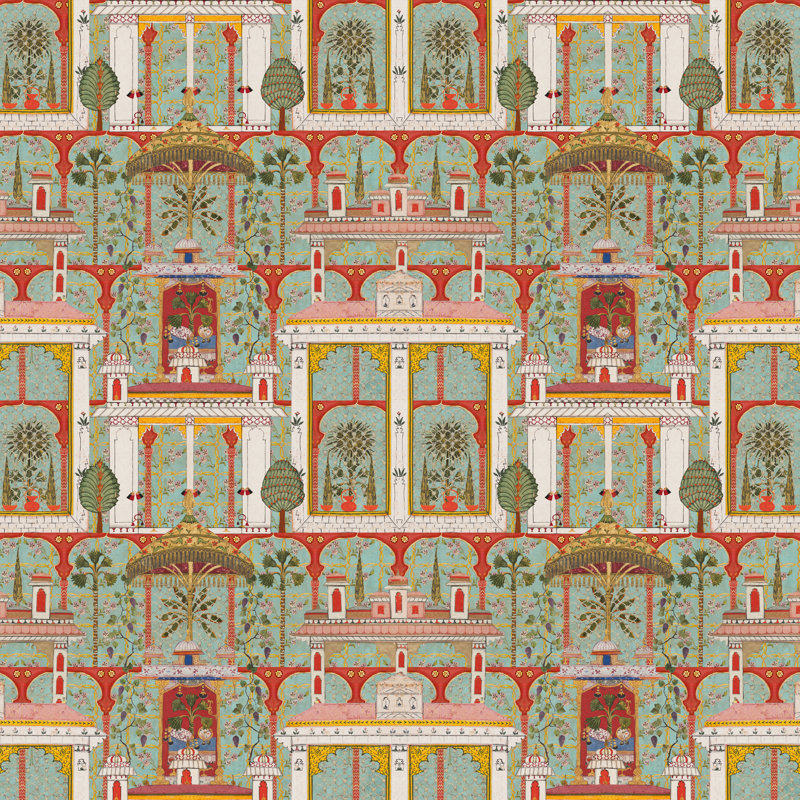 Tales Of Maghreb Wallpaper Roll, Green/Mint/Red/Yellow