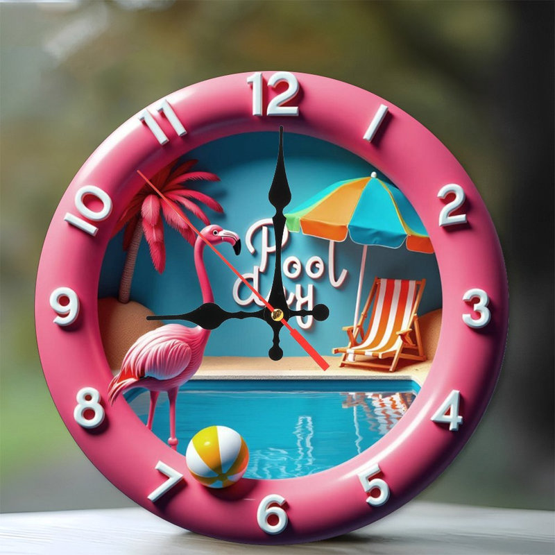 Horloge de piscine avec flamant rose