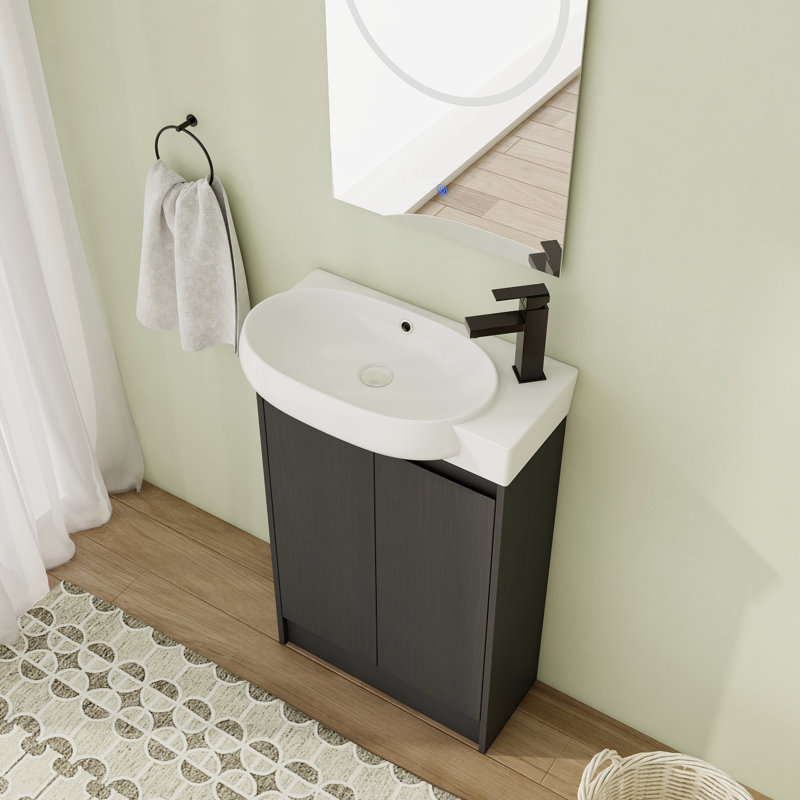 23 inch Free standing Single Bathroom Vanity With Ceramic Vanity Top, Black