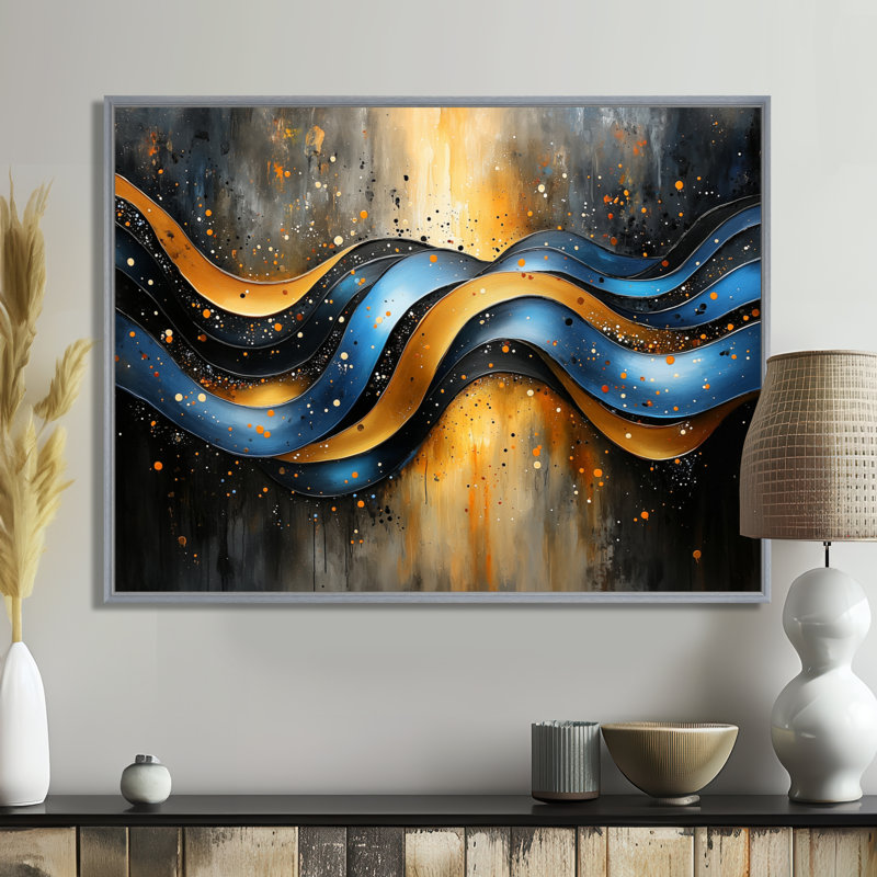 Bradninch Golden Blue Wave - Dérive optique - art mural d'art, H 30 po x l 40 po, Impression encadrée flottante
