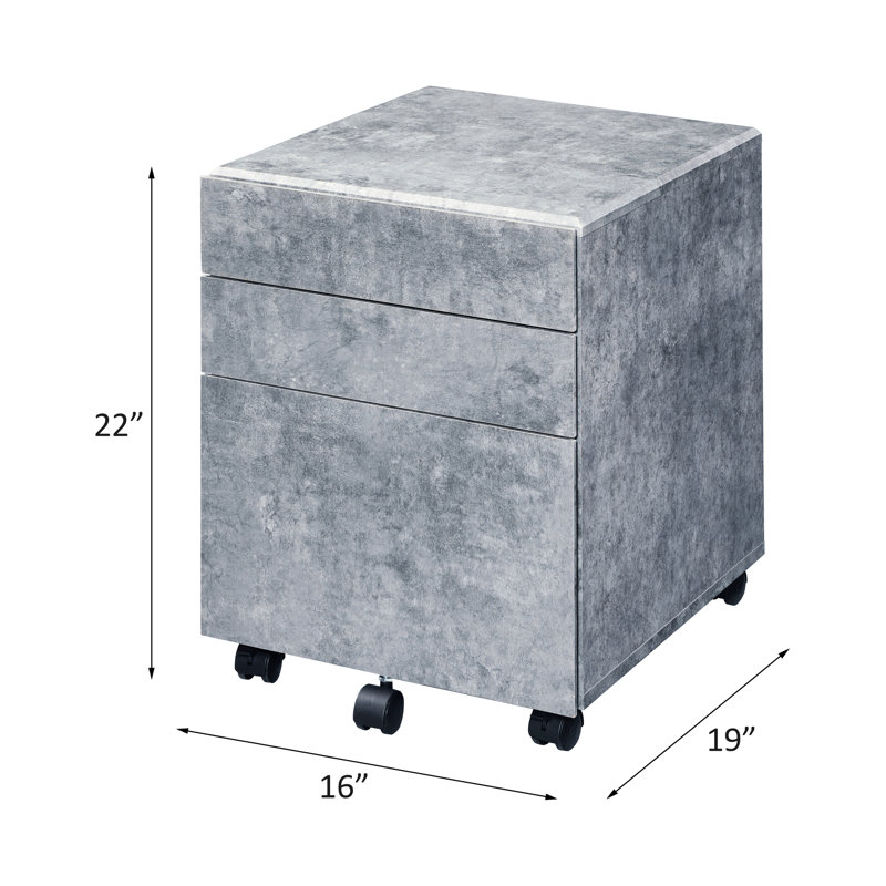 Classeur à 3 classeurs avec 5 roulettes, conception en faux béton, armoire à 3 tiroirs en bois, finition argentée, cadre