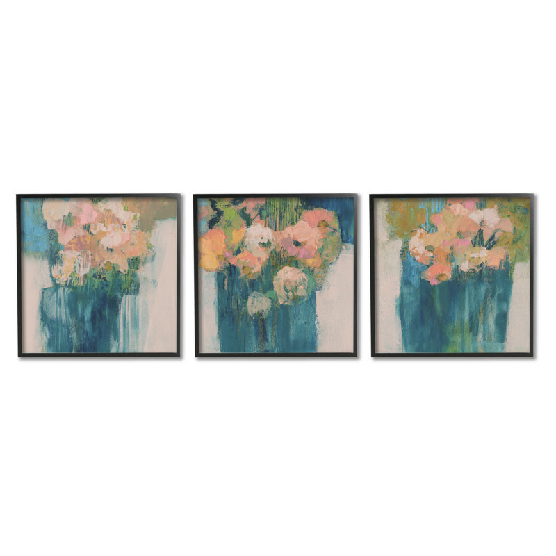 Bouquet de fleurs abstraites et fleurs expressives, Giclée encadrée noir minuit, H 12 po x l 12 po x P 1,5 po