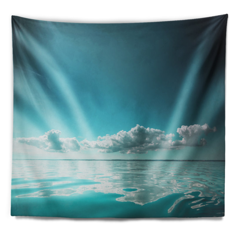 Tapisserie skyscraper et horizon de mer en shore de mer en polyester avec accessoires suspendus inclus, H 50 po x l 60 po