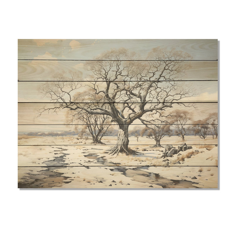 Sycomore Winters Tree II - Sycomore sur bois, H 10 po x l 20 po