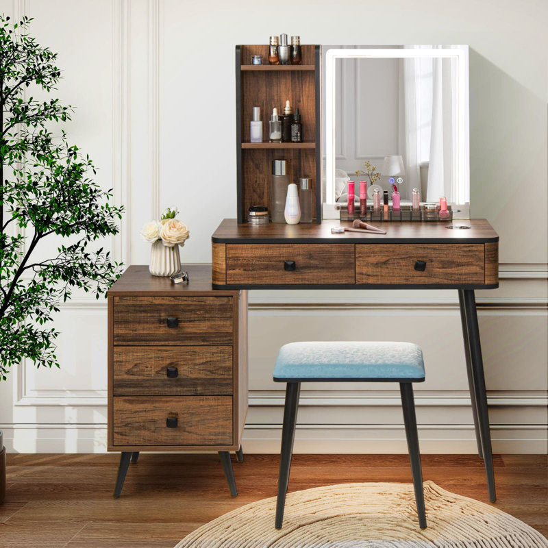 Dressing Table with Mirror, Brown