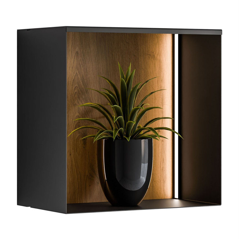 Square Metal Cube Shelf, Black / Artisan with LED