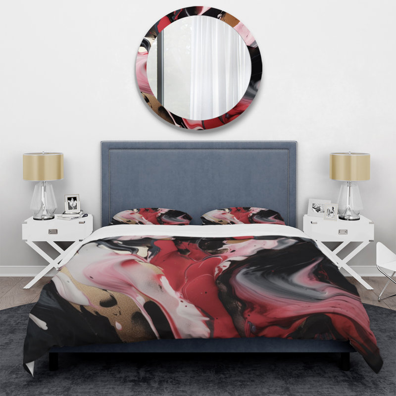 Ensemble de housse de couette en agate rouge et noire, Housse de couette pour très grand lit et 2 très