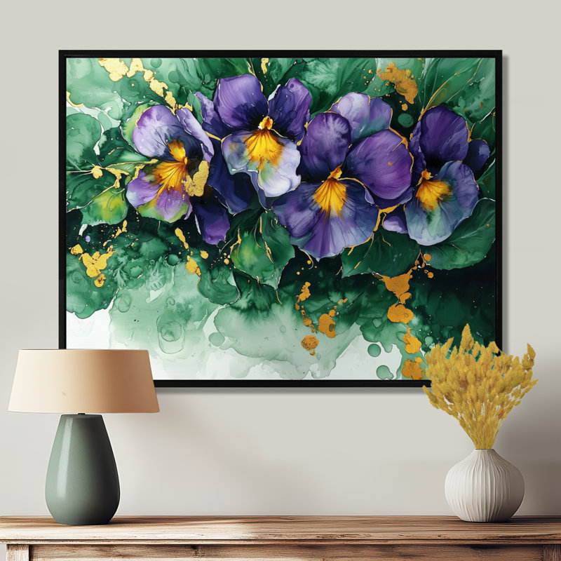Art mural Wickham - Violets Large, Noir, H 12 po x l 20 po, Reproduction avec cadre flottant