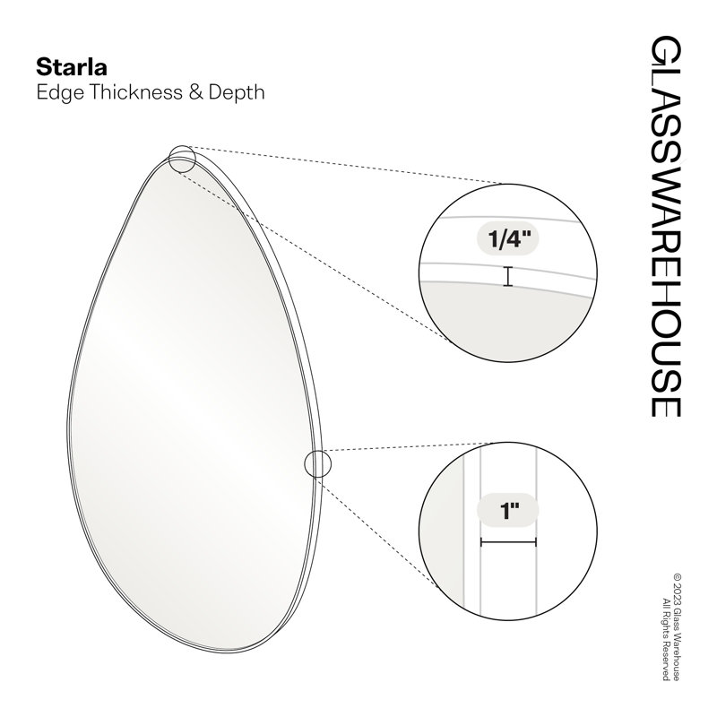 Wall Mounted Mirror, 28" x 48", White, Asymmetrical