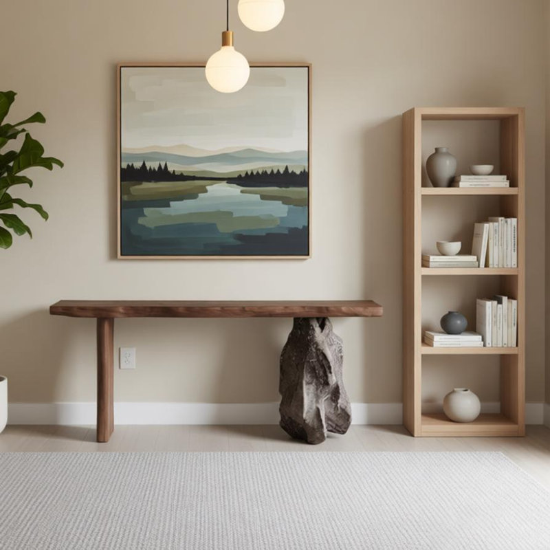 Table d'entrée en bois de style zen, H 29,53 po x l 62,99 po x P 15,75 po