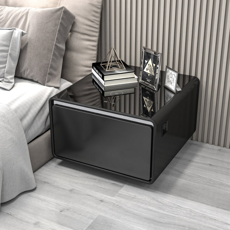 Smart End Table with Fridge and Built-In Outlets Livtab Color: Black