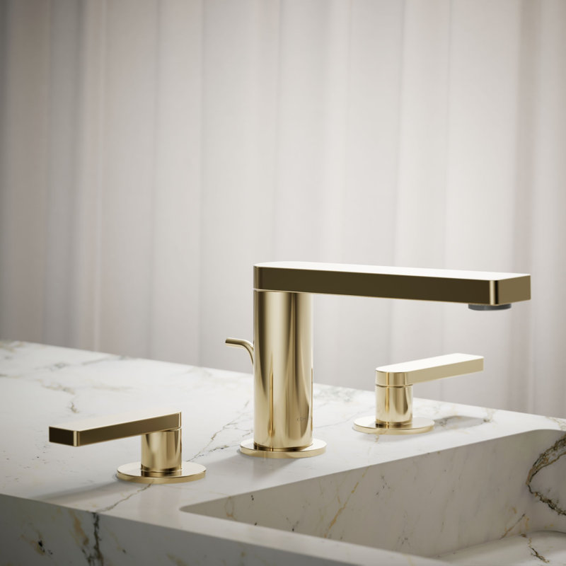 Composed Widespread Bathroom Faucet with Drain Assembly, Vibrant French Gold