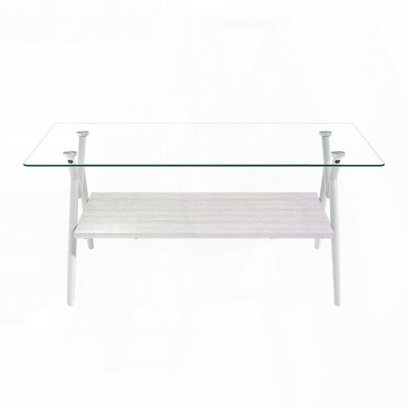 Table basse rectangulaire avec plateau en verre trempé et pieds en métal - Transparent