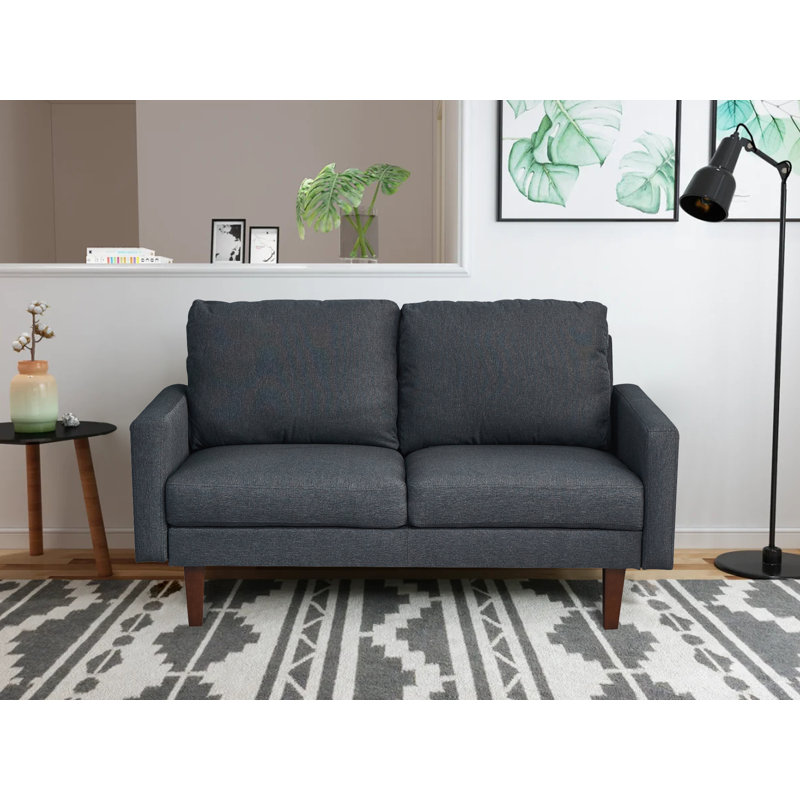 Causeuse à accoudoirs carrés 60 po, Mélange de lin gris foncé