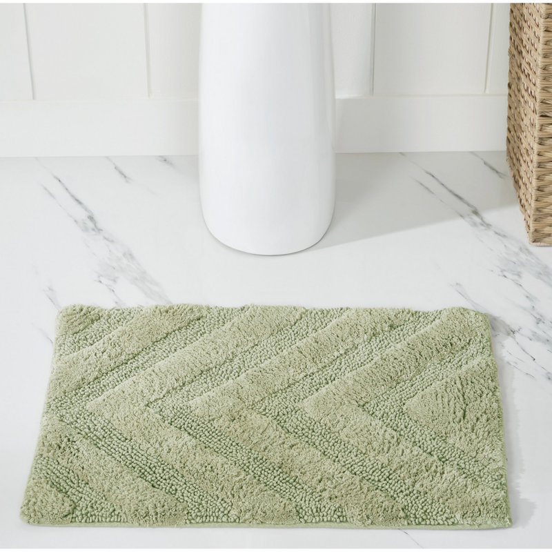 Tapis pour salle de bain touffeté à 100% coton Branston 1990 GSM avec envers antidérapant, certifié OEKO-TEX, lavable à la machine, motif à chevrons luxueux, tapis de salle de bain ultra doux et absorbant, rectangle 17 po x 24 po, sauge