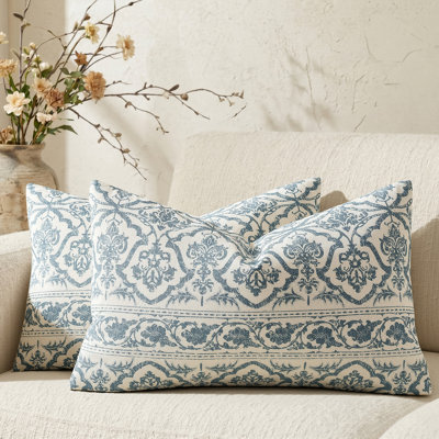 100% Cotton Boho Decorative Lumbar Cushion Covers,Accent Throw Pillow Covers for couch sofa bed （Set of 2）