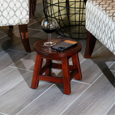 Tabouret en cerisier - Ornement floral pour table d'hévéa fonctionnelle en bois d'hévéa de 10 po de hauteur x 11 po de diamètre