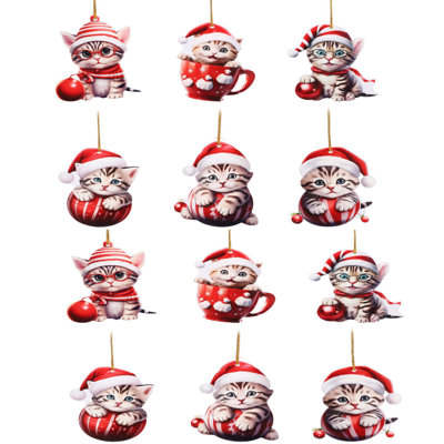 12Pcs 2d Flat Lovable Cat Decorations Christmas Acrylic Hanging Decorations Christmas Tree Window Christmas Decorations Hanging