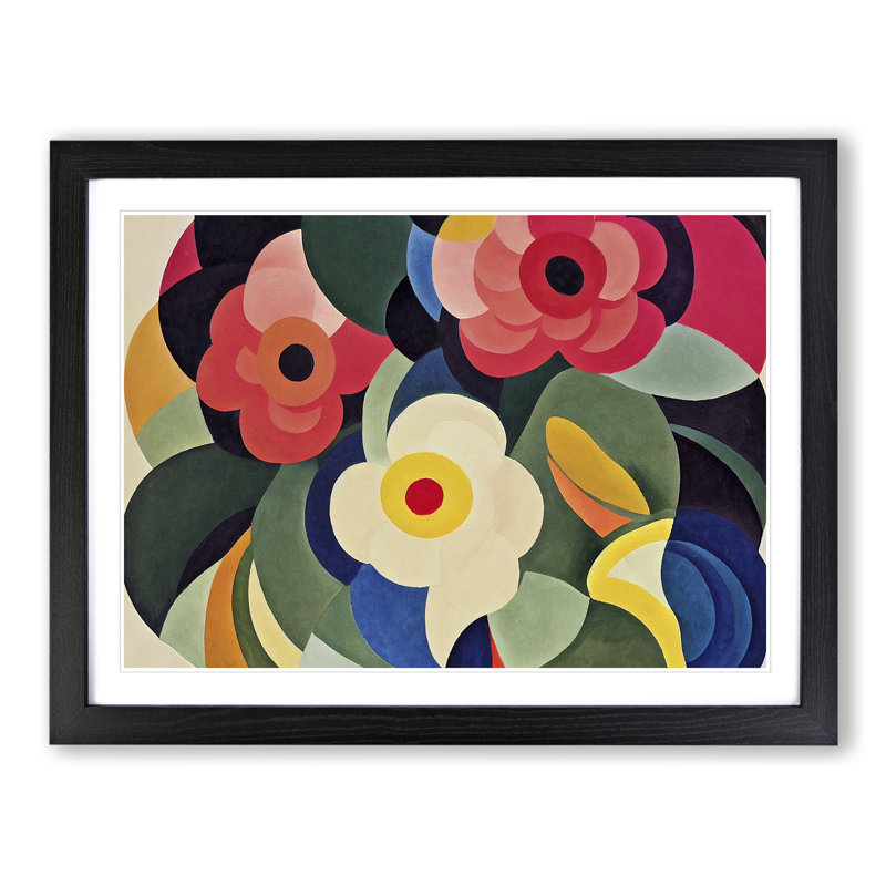 Abstract Peony Flowers - Framed Print, 34cm H x 46cm W x 2cm D, Black