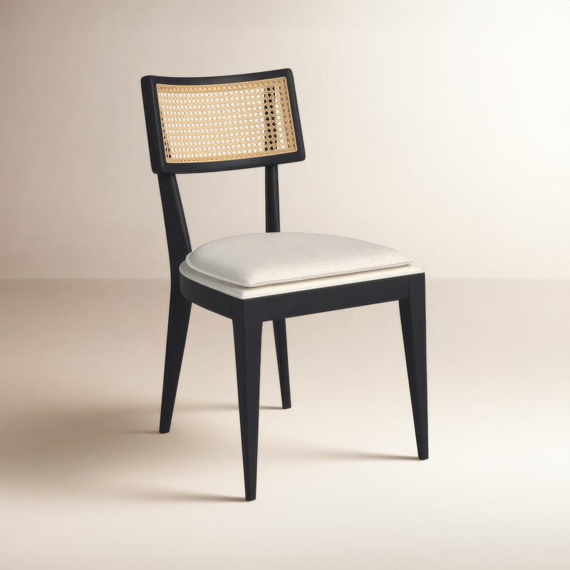 Octavia 19.75'' H Upholstered Cane Back Side Chair, Brushed Ebony
