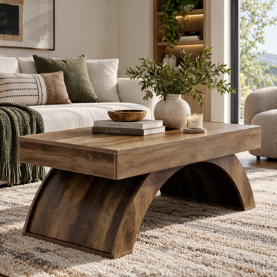 47-Inch Rectangle Coffee Table, Farmhouse Center Table with Arched Base for Living Room, Office