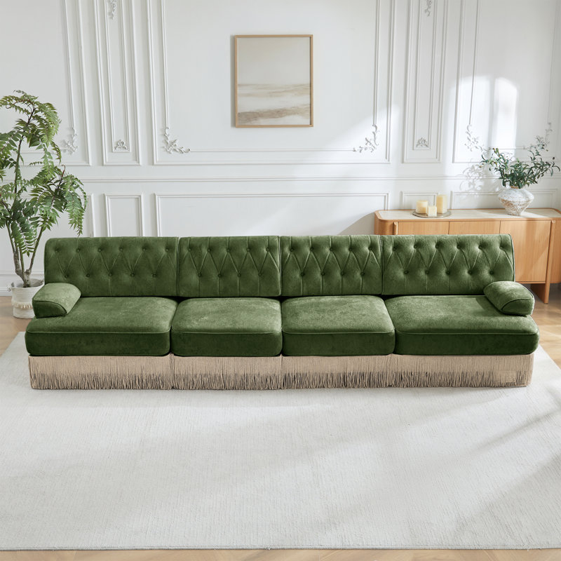 Canapé Chesterfield, H 34,2 po x l 135,6 po x P 33,8 po, Vert, 4