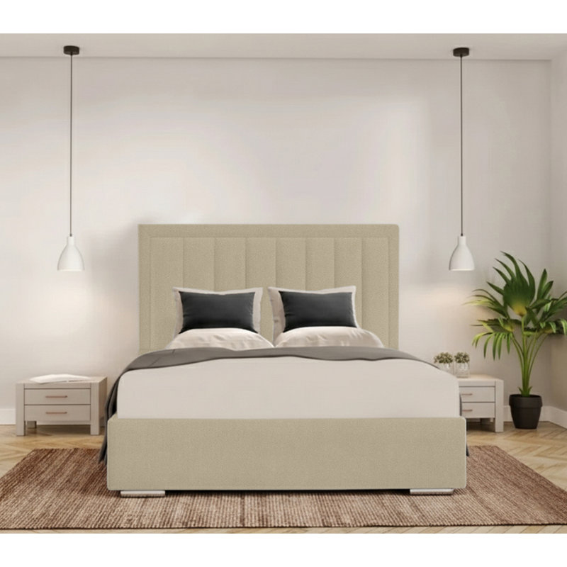 Cenka Upholstered Velvet Bed, Small Double (4'), Coffee
